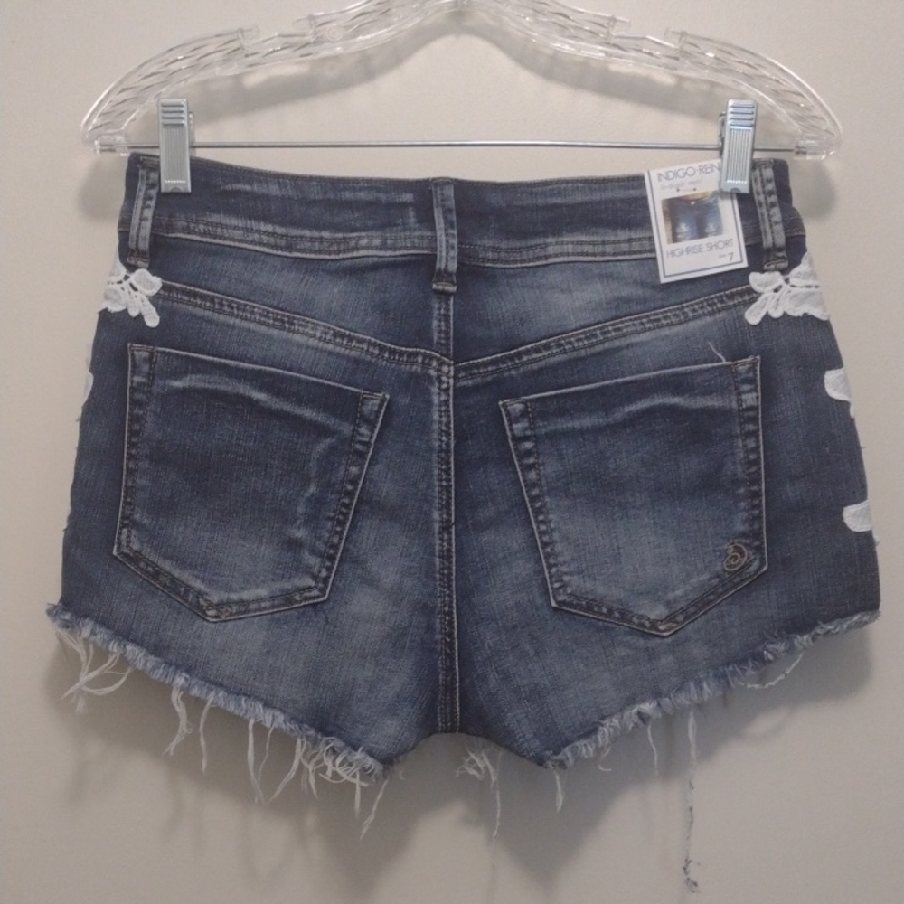 Indigo Rein Blue Jean Shorts with Lace Accents (J295) - Picture 3 of 6